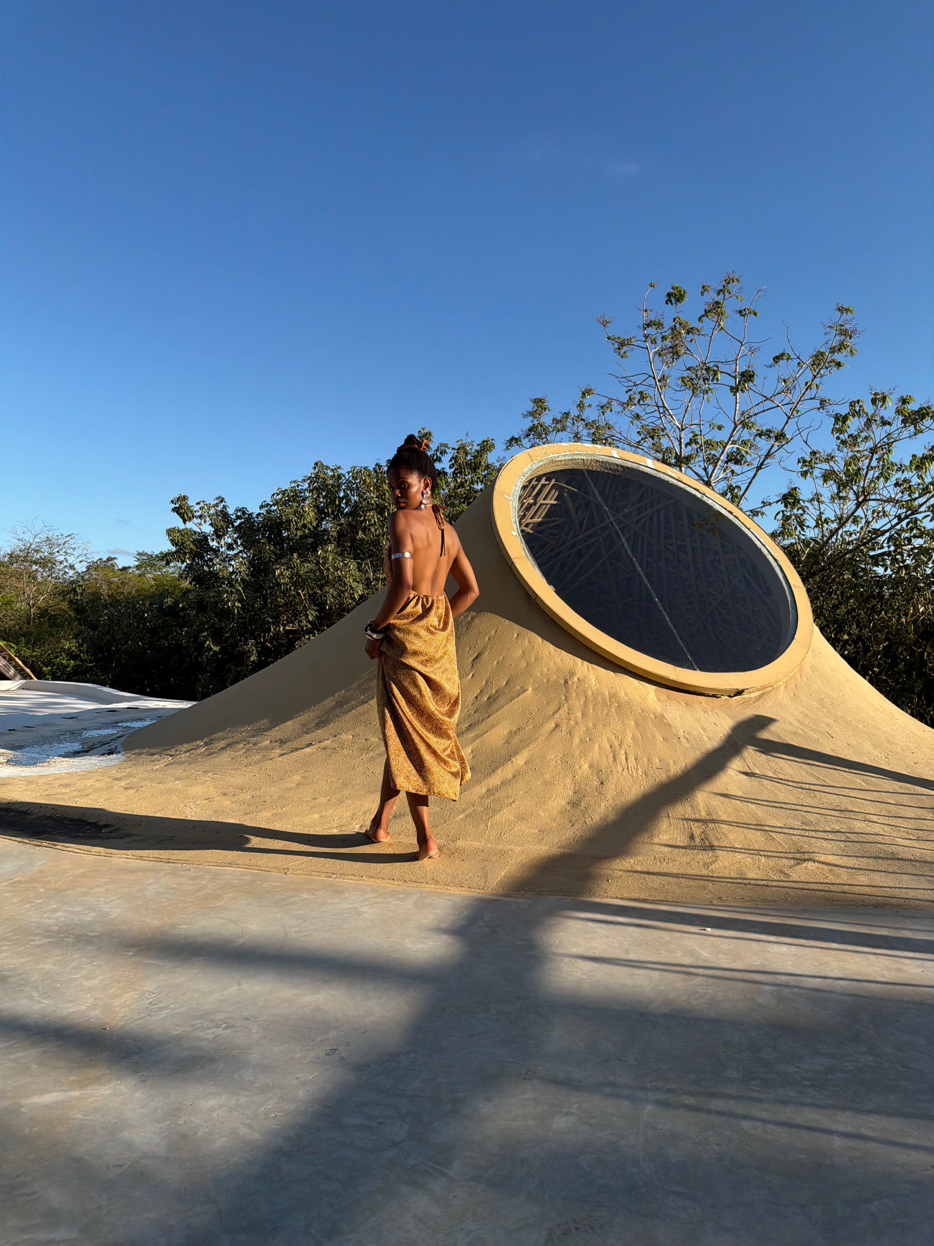 The Darego – Golden Silk-Satin Maxi Dress