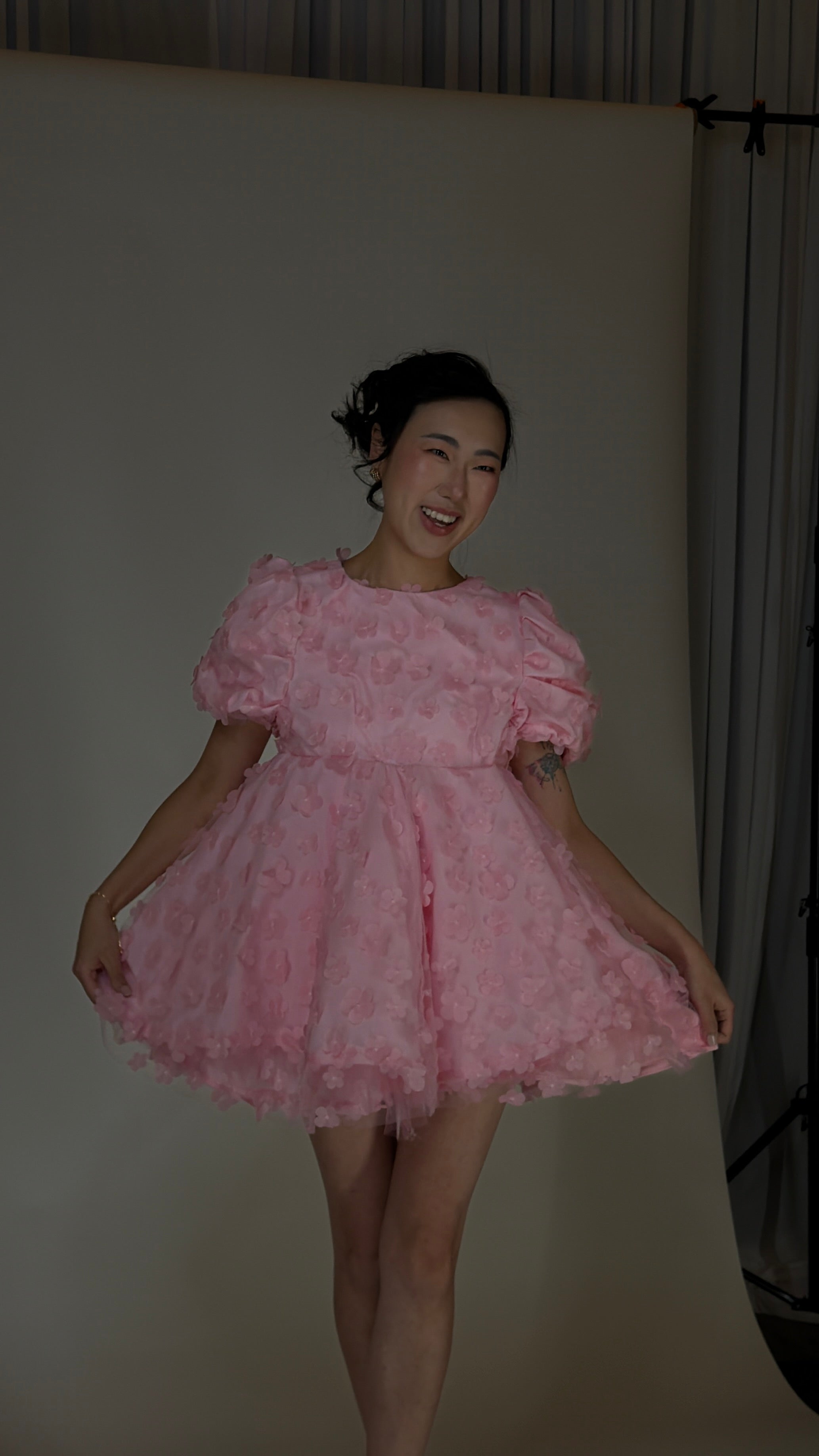 Pink Puff Sleeve Mini Dress