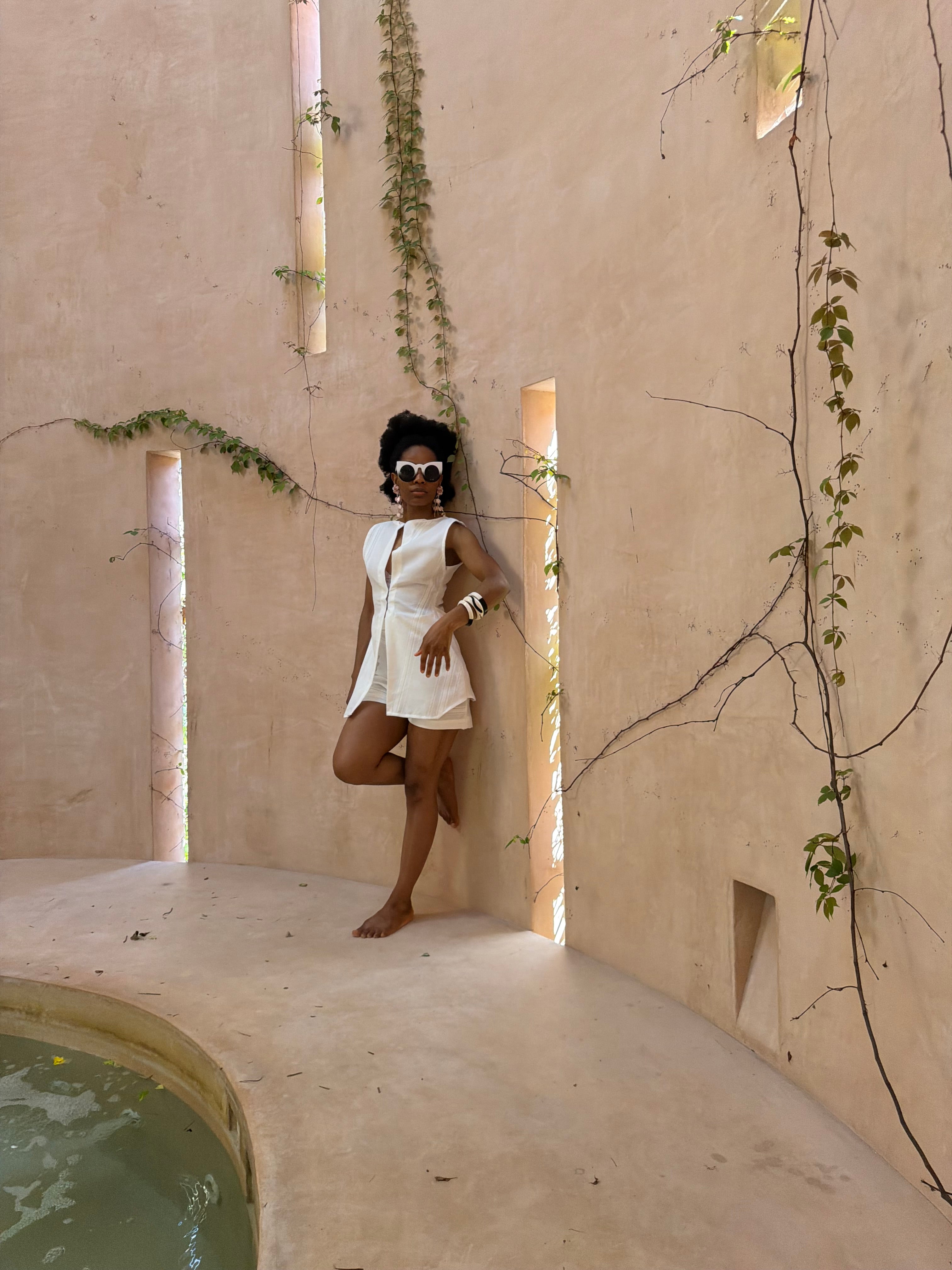Imelda Playsuit – Custom Made White Sleeveless Playsuit